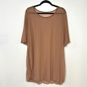 Brown Mesh Oversized Top Sheer Stretch Long Sleeve 4XL Soft Femme Layering Y2K